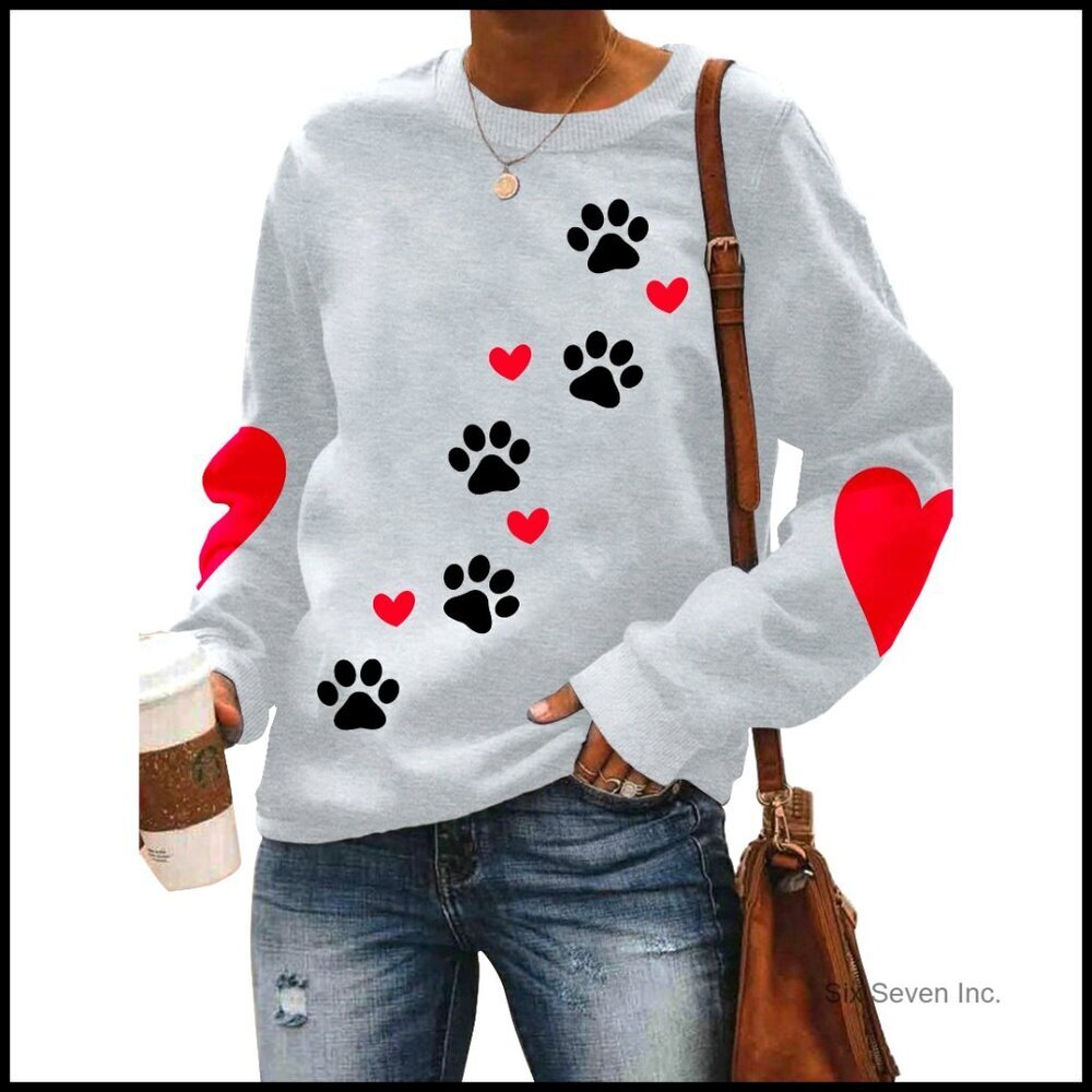 Long Sleeve Crewneck Sweatshirt Classic Loose Fit Valentine Heart Graphic Print